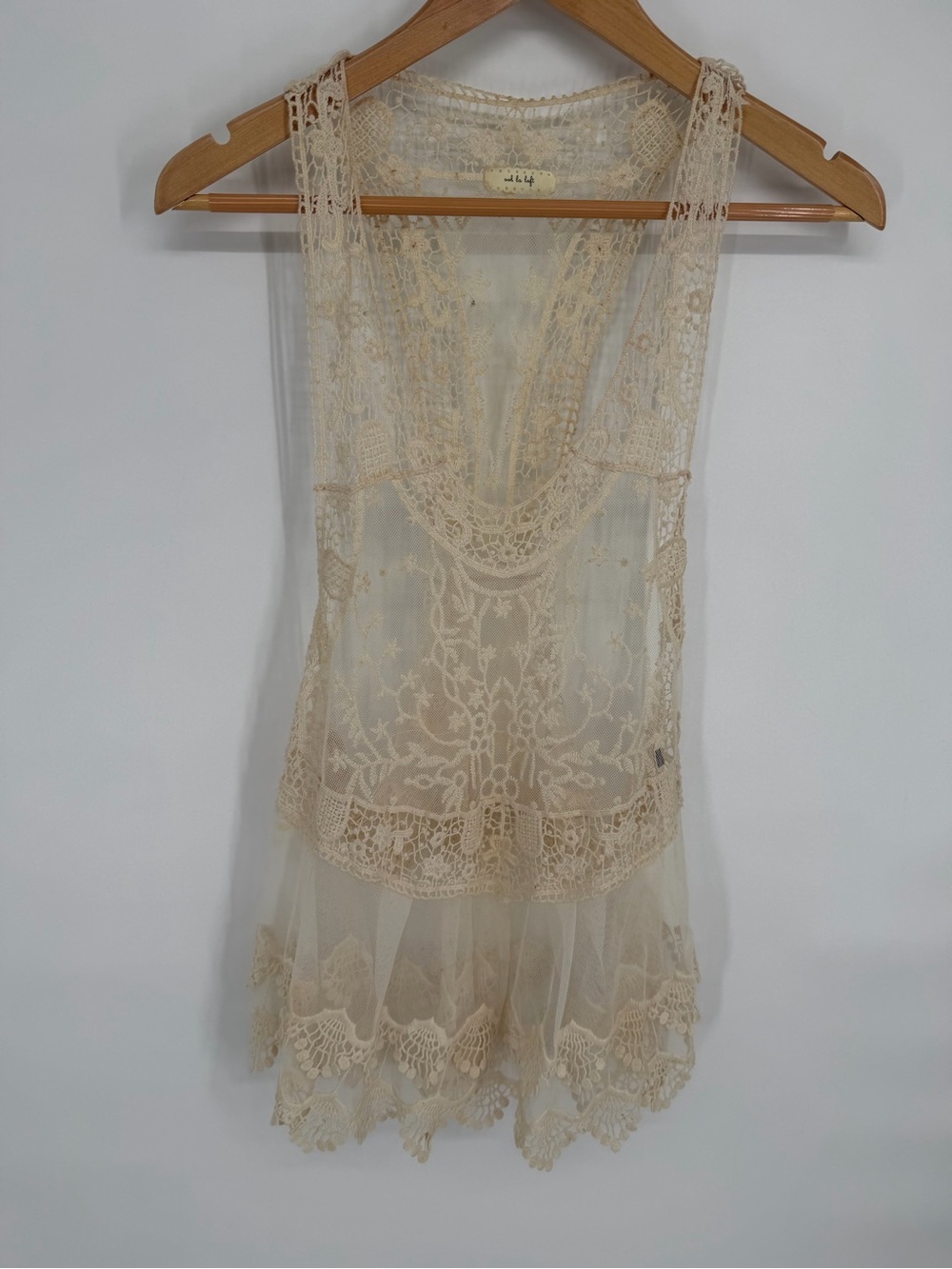 Ooh La Loft Vintage-Inspired Boho Ivory Lace Tunic / Vest Overlay - S/M